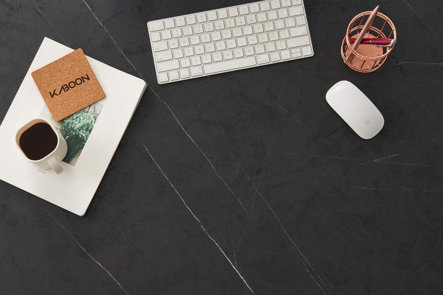 Kaboon Universal Tabletop 59.1"x23.62", Solid One-Piece Melamine Table Top, Double Desk L-Desk DIY, Home and Office Countertop, Cloud Atlas/Black Marble
