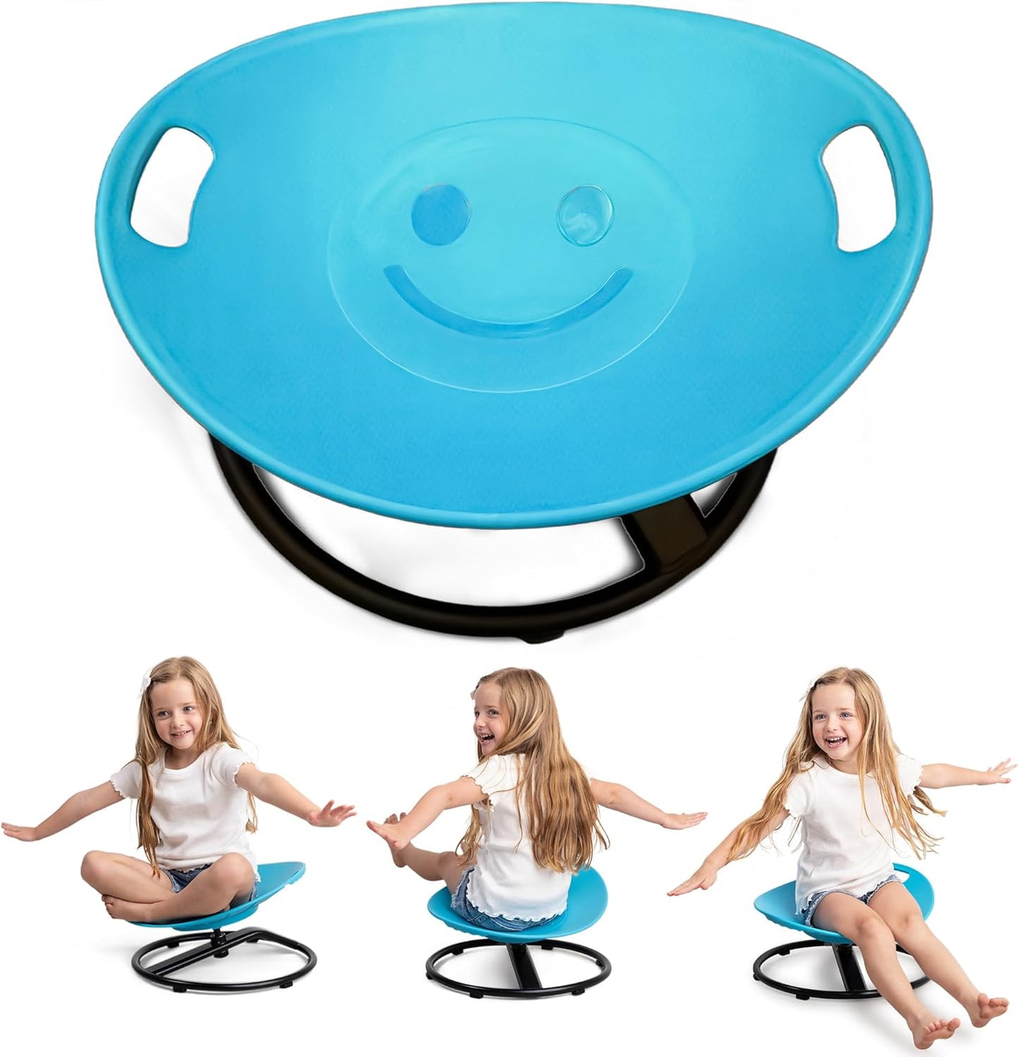 Special Supplies Smile Spinning Chair for Kids- Versatile Kids Sit and Spin Sensory Chair for Training Body Coordination for Playroom, Bedroom, or Nursery (Blue)