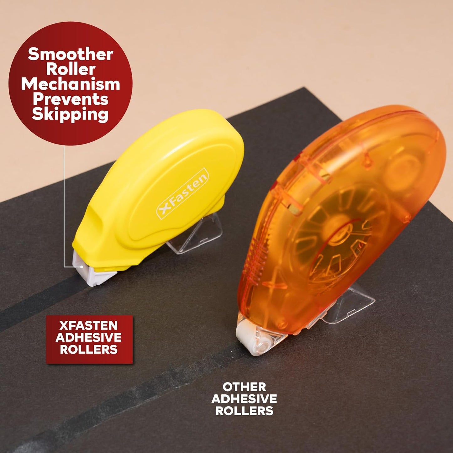 XFasten Glue Tape Roller for Scrapbooking 4-Pack Acid-Free Yellow Double Sided Tape Roller for Crafts, Photos, Bullet and Junk Journaling Supplies - Scrapbook Adhesive Runner (0.3 in x 30 ft)