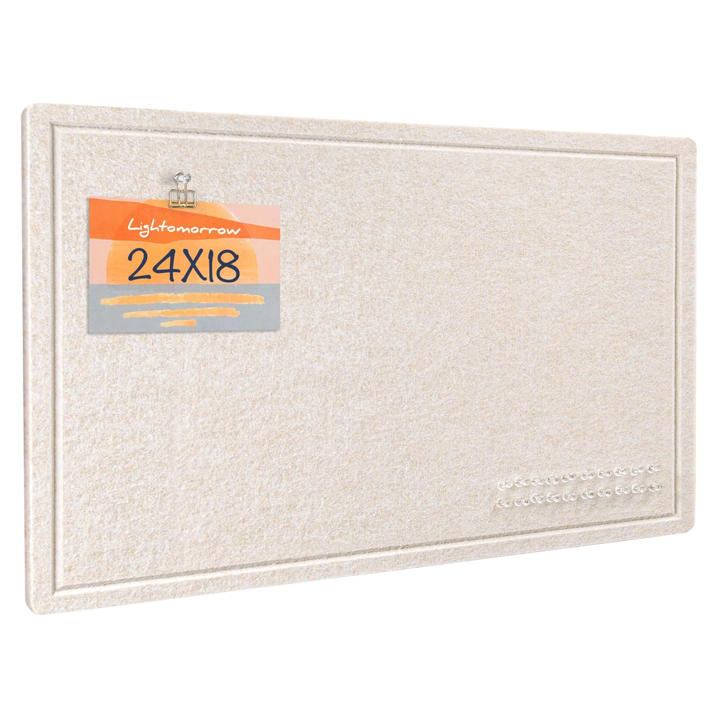 Lightomorrow Bulletin Board, 24 x 18 inches Decorative Felt Pin Board, Vision Board Cork Board Alternative for Wall, Foldable Photo Board with 20 Pushpins - Oatmeal