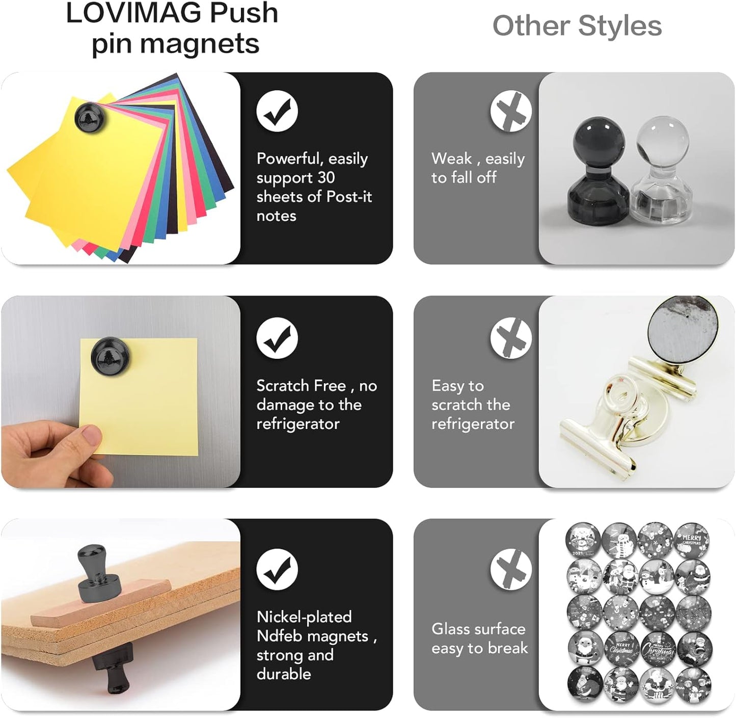 LOVIMAG Fridge Magnets 30Pcs Refrigerator Whiteboard Small Strong Magnet Classroom Kitchen Accessories Decorative Locker Set Decor Must Haves Office Calendar Refrigerador Magnetic Cute Crafts Black