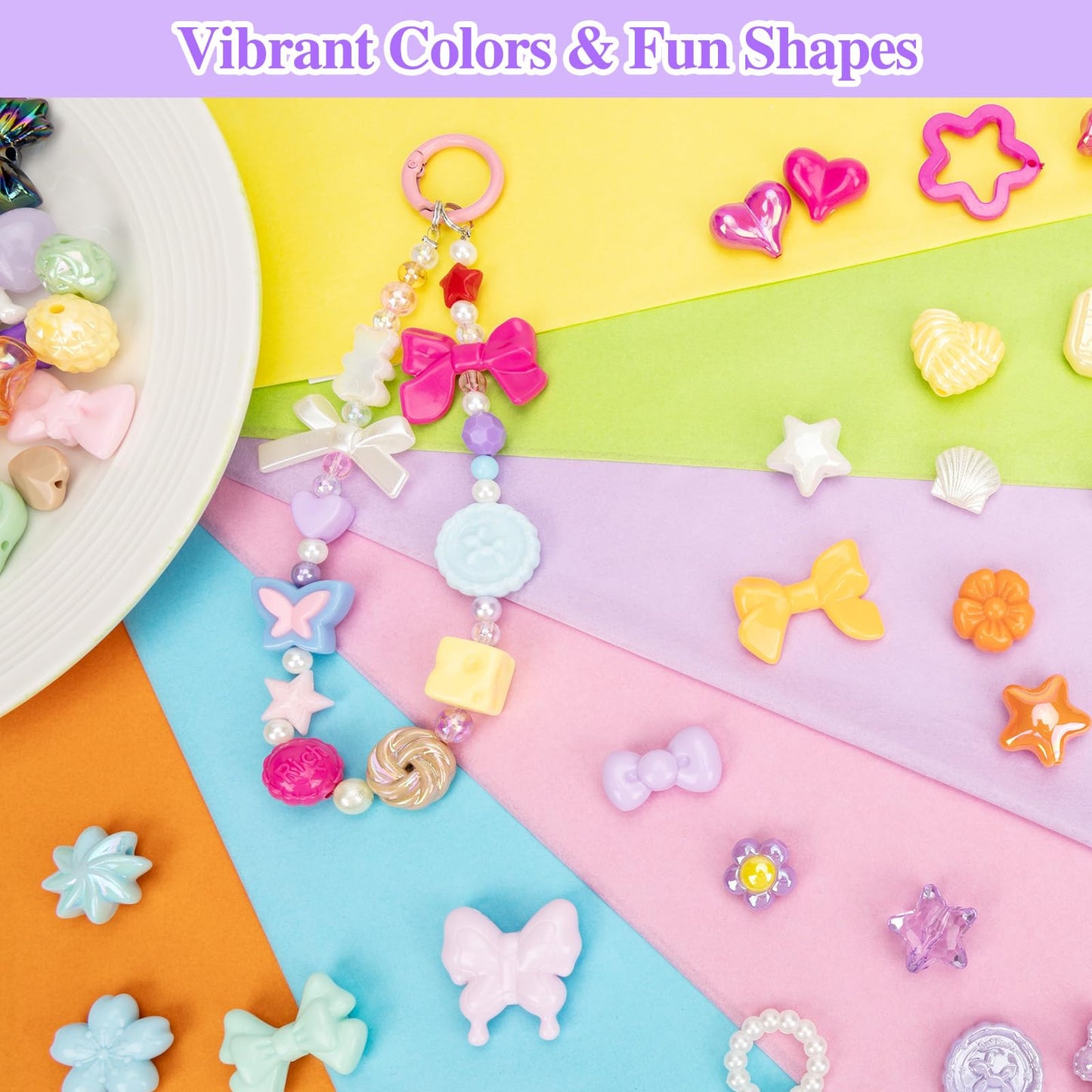XSEINO About 1000pcs Acrylic Beads for Bracelet Making,Star Heart Flower Butterfly Candy Gummy Bear Kawaii Aesthetic Cute Beads for Jewelry Making DIY Necklace Keychain Phone Charms Crafts