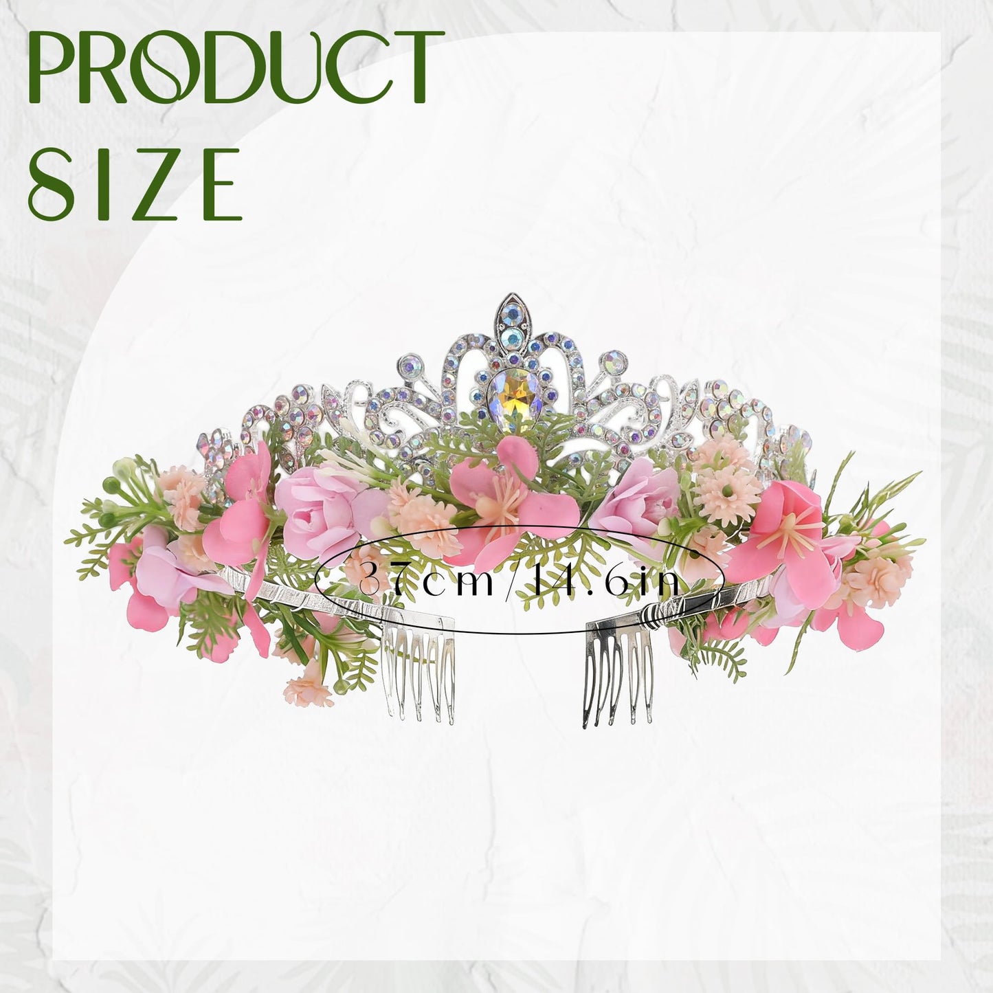 KorViSHOW Pink Flower Crown Headband, Fairy Princess Floral Headpiece, Bridal Flower Tiaras for Women Girls Maternity Birthday Wedding Renaissance Festival Party Hair Accessories