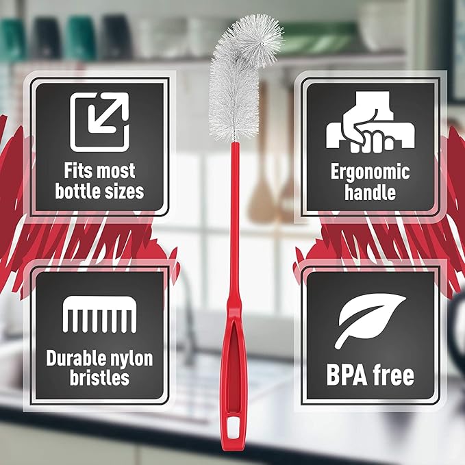 Konex 16 inch Long All-Round Bottle Cleaner Brush for Baby, Beer or Wine Bottles, Wine Glasses, Travel Mugs, Stanley Cups, and Camp Mugs. Long Bottle Brush (3 Pack)