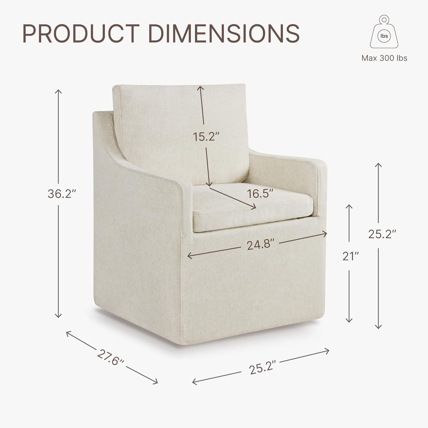 Upholstered Dining Chairs with Casters Washable Cover Side Deskchair with Rollers for Diningroom, Living Room, Cream Beige, 1 Box