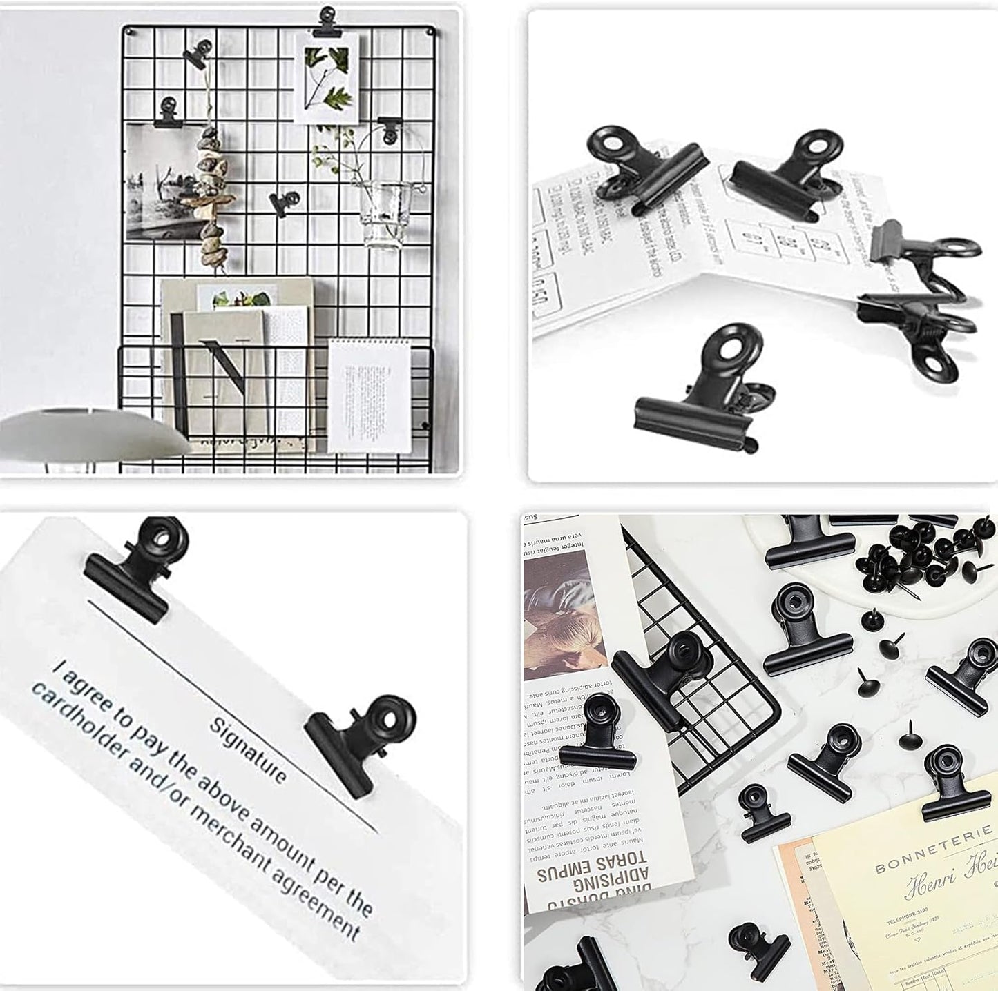 Bulldog Clips with Hole for Push-pin, Paper File Clips with Strong Spring, Small Metal Binder Clips, Seal Clamps for Coffee Tea Food Bags, Decorative Clips for DIY Photo Grid (Black,2.5inch)
