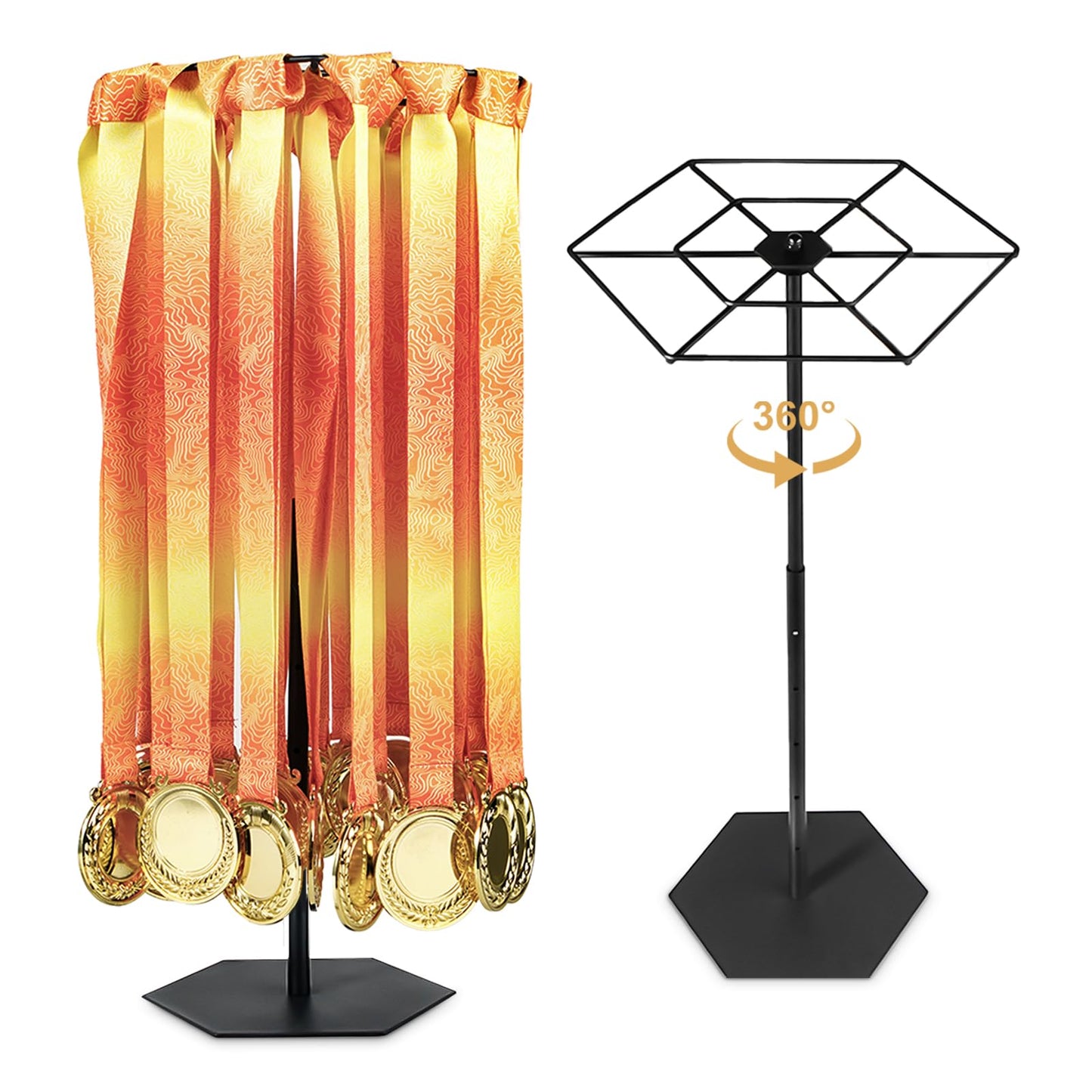 Rotating Medal Hanger Display Stand, Rotatable Medal Holder for Sports Award. Adjustable Metal Rack Perfect for Basketball, Running, Gymnastics, Soccer Race Medals. Showcase 45+ Medals on Table top!