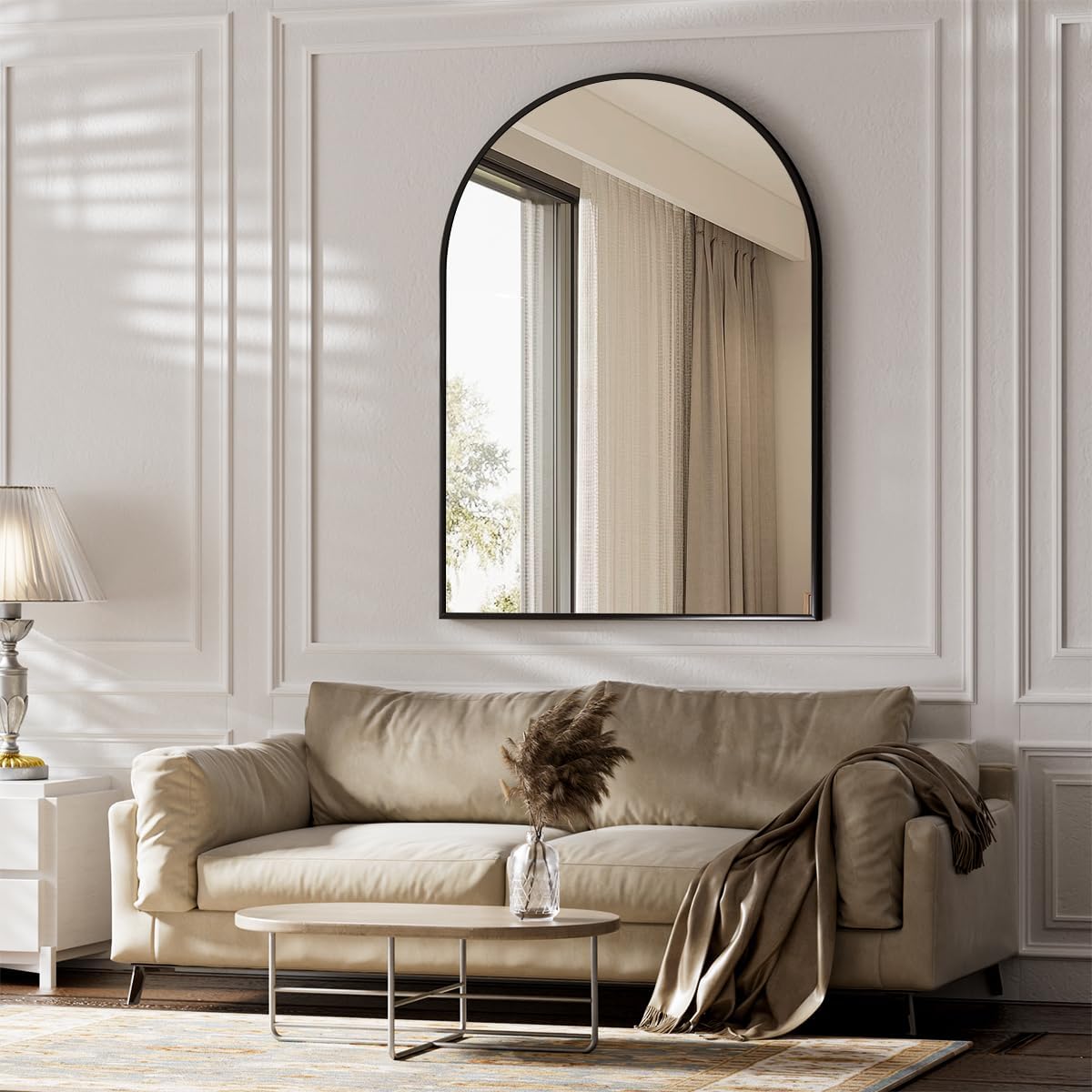 BEAUTYPEAK 30"x40" Arch Bathroom Mirror, Wall Mounted Vanity Metal Frame Mirror for Bedroom, Entryway, Living Room, Black