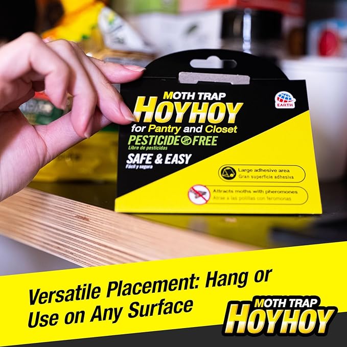 HOY HOY Pheromone-Infused Glue Traps – 4 Traps (2 Packs), Effective for Pantry & Closet Moths, Dual Hanging/Placement Options, Lasts Up to 3 Months