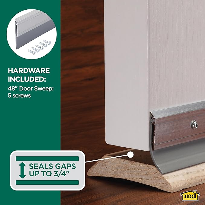 M-D Building Products 05413 All-Season Door Sweep, Heavy Duty Aluminum and Vinyl, Ideal for Residential & Commercial Use, Easy Installation, Ensure Comfort and Save Energy (48 Inch, Silver)