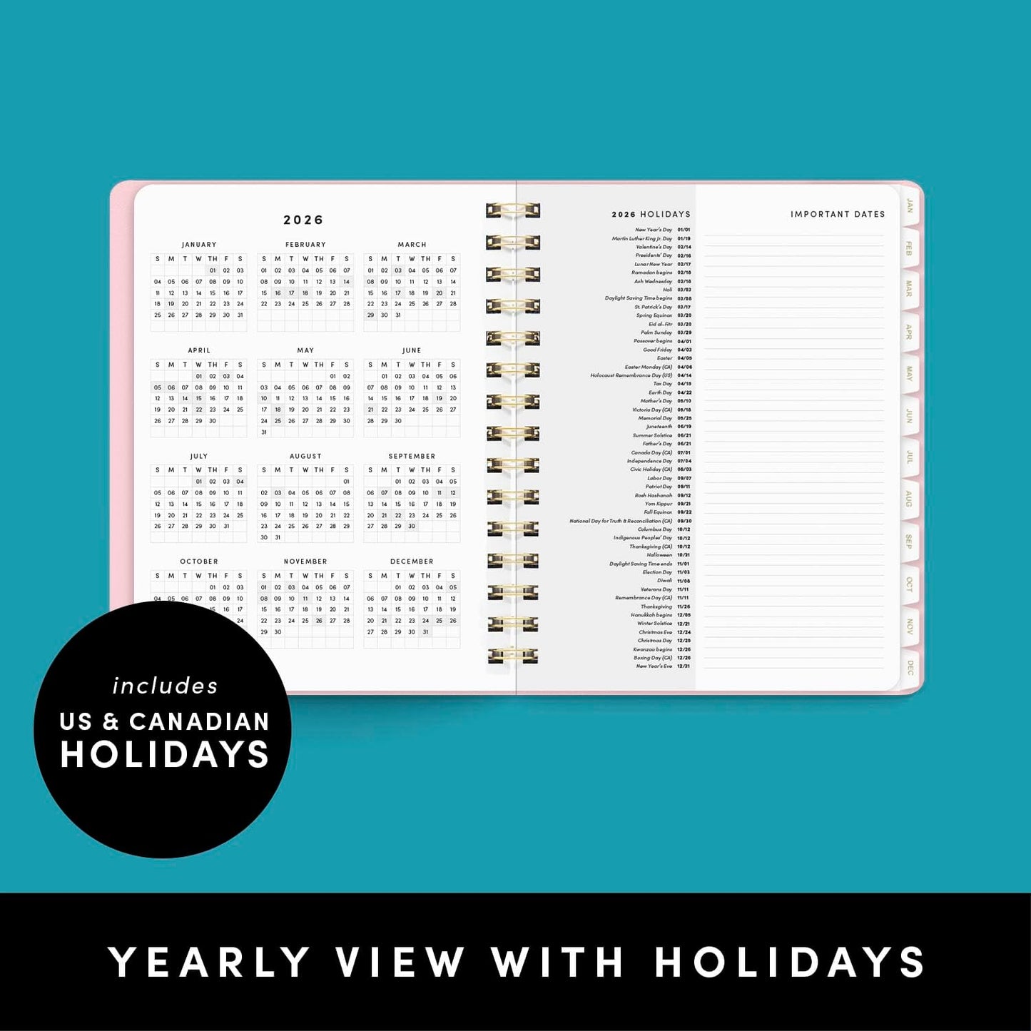 PAPERAGE 2026 Weekly & Monthly Planner, 12 Months (January 2026 - December 2026), 6.6 in x 8.1 in, Spiral Bound 2026 Planner with Weekly, Monthly & Yearly Views, Note Pages & Inner Pocket – Slate
