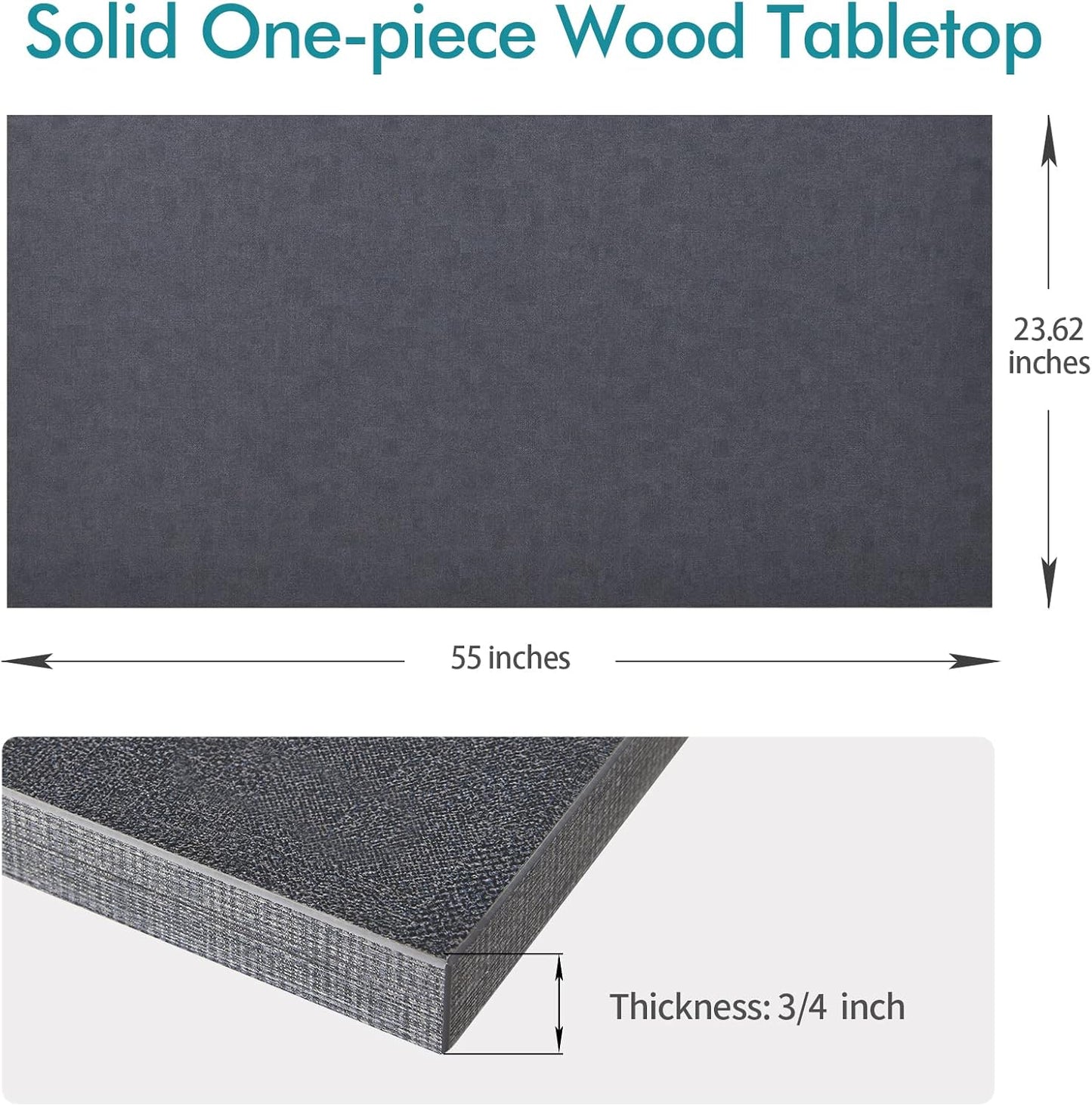 Kaboon Universal Tabletop 55"x23.62", Solid One-Piece Melamine Table Top, Double Desk L-Desk DIY, Home and Office Countertop, Fabric Blue