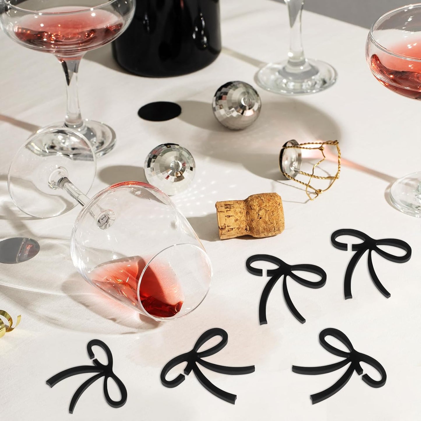 Drink Tags Coquette Bow Drink Markers 16 Pcs Bachelorette Party Favors Wine Glass Charms Bow Cup Acrylic Tags Birthday Party Decorations Black