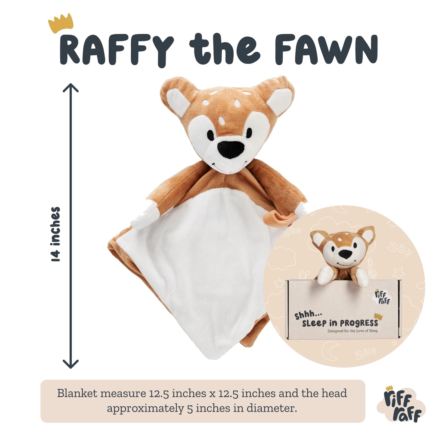 Riff Raff Bear and Fawn Sleep Soother Sleep Aid Lullaby for Newborn/Baby 0+ Months, Portable White Noise Plush Sound Machine, Heartbeat & White Noise Plush, Stuffed Animals for Babies w/Velcro Strap
