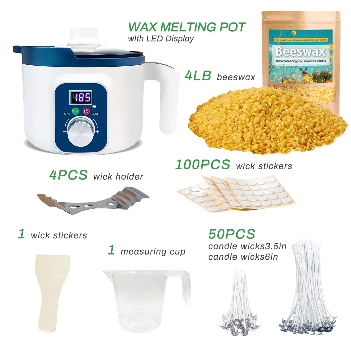 Handnatur Beeswax Candle Making Kit for Adult, 4lb Wax for Candle Making, Including Organic Beeswax with Digital Wax Melter, Cotton Wick, Wick Stickers