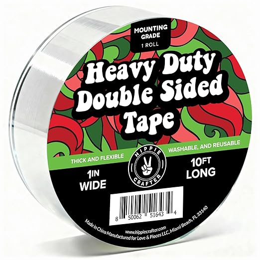 HIPPIE CRAFTER Strong Double Sided Tape Heavy Duty Wall Tape or Mounting Transparent Clear Nano Reusable and Removable Roll 1" x 10FT