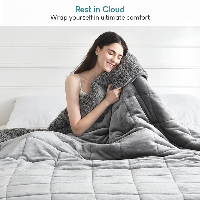 Weighted Blanket 41Inches x 60Inches 5lb, Flannel Cozy Plush Weighted Lap Blankets, Fuzzy Sherpa Weighted Blankets, Soft Blanket for Sofa Bed, Grey