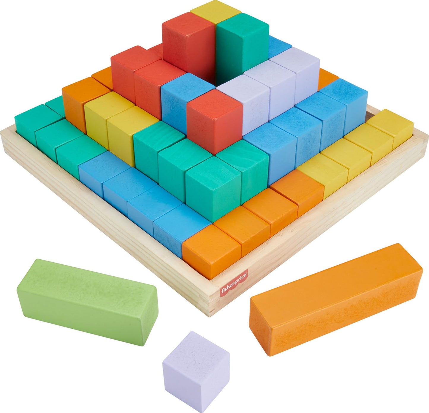 Fisher-Price Toddler Toy Wooden Stacking Blocks, 65 Wood Pieces for Preschool Kids Ages 18+ Months