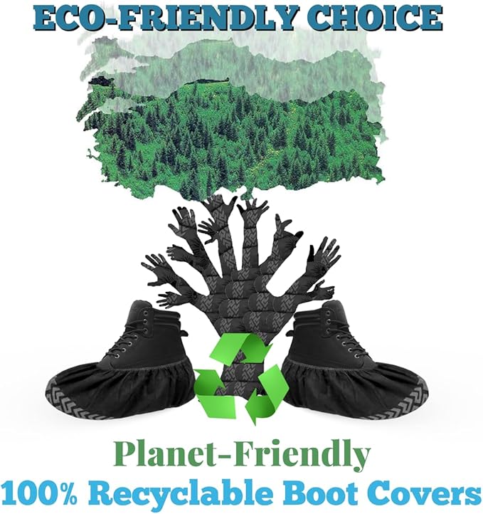 X-Large 200 Pack Breathable Shoe Covers Disposable for Indoors - Reusable Non-Slip Black Non-Woven Fabric Shoe Booties disposable, Fits Up to Men’s Size 13, Doubles as Travel Shoe Bags