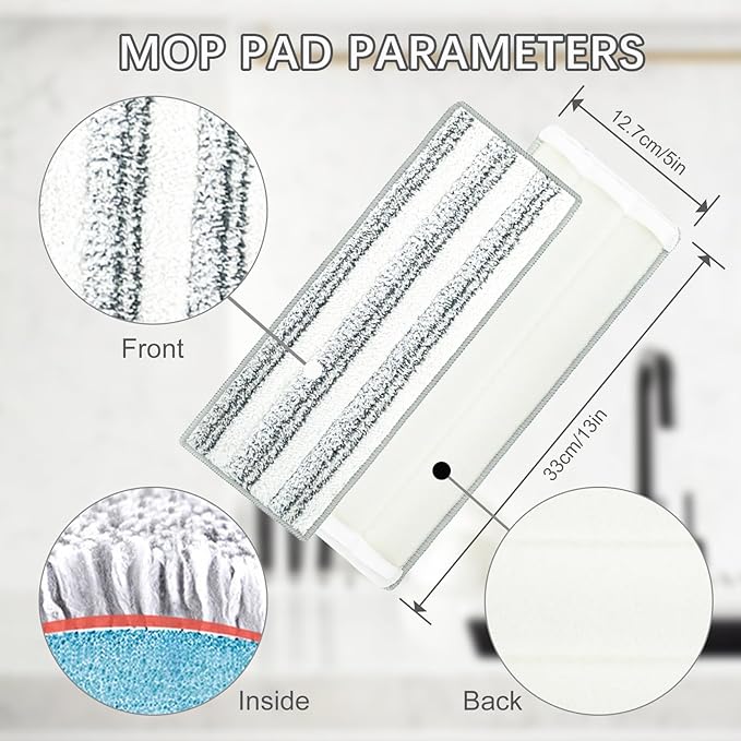 12 Pack Microfiber Mopping Pads Compatible with JOYMOOP, Libman, Oshang Flat Mop and Most 13"X5" Flat Floor Mop, Reusable & Washable Microfiber Cleaning Pads