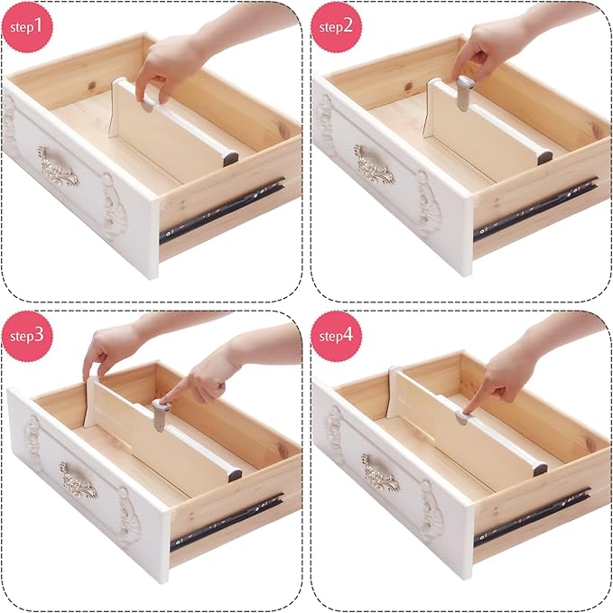 DIOMMELL 4 Pack Adjustable Dresser Drawer Dividers Organizers, Plastic Expandable Drawer Organization Separators for Kitchen, Bedroom, Closet, Bathroom and Office Drawers