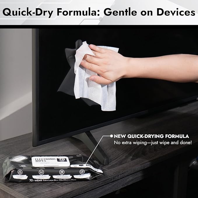 Air Jungles Electronic Wipes Screen Cleaning 70 Count (Pack of 2), No Cloth Needed, Extra Large 8"x10" Tech Cleaner Wipes for LED Screen, TVs, Cars, Computer,Tablets, Phones, Laptops, VR, Monitors