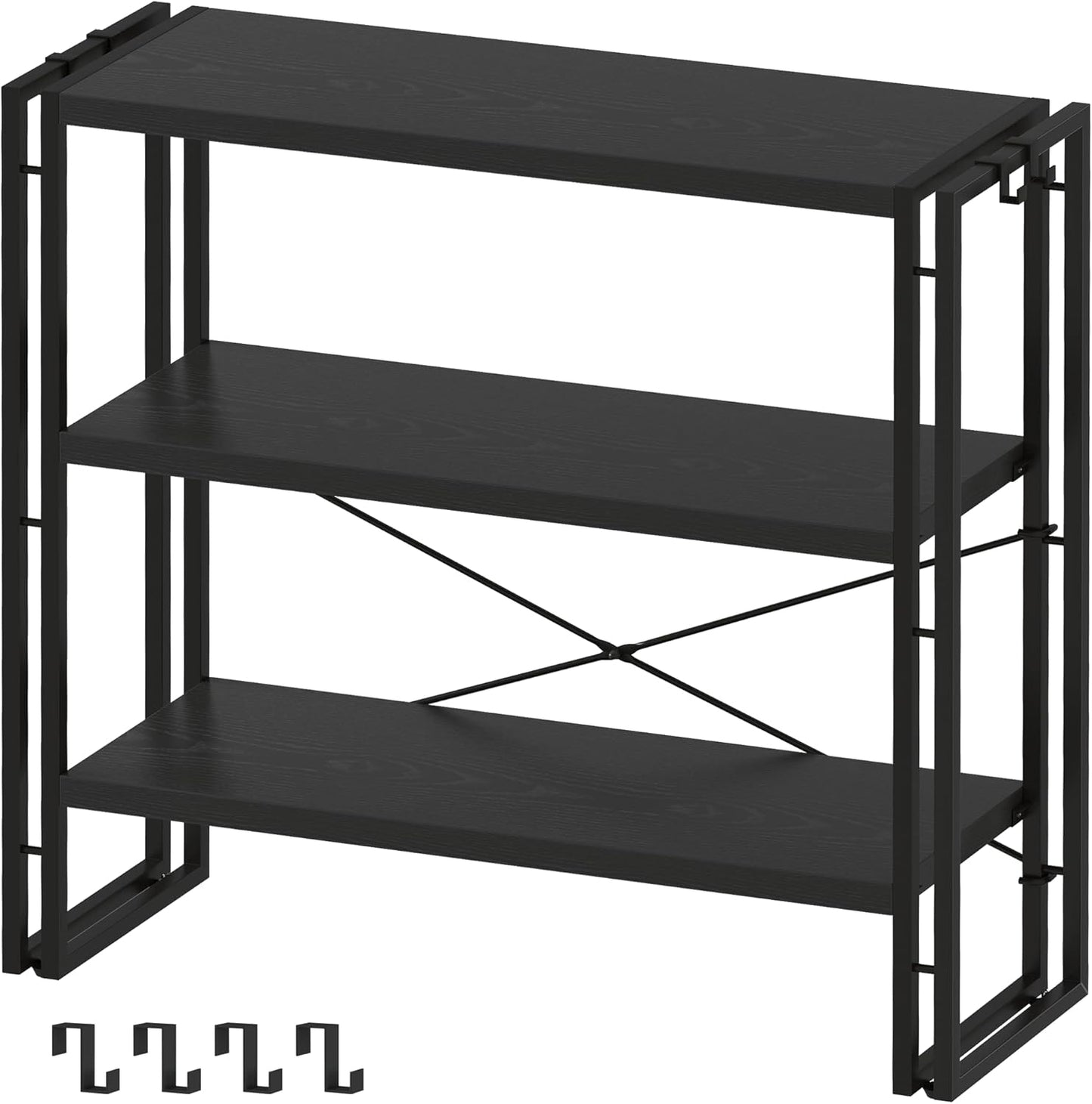 HCHQHS Bookshelf, 3-Tier Industrial Bookcase, Black Open Book Shelf, Freestanding Horizontal Bookshelves with Metal Frame
