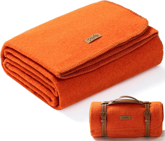 100% Wool Blanket, 62" x 86", Warm, Thick, Washable, Military Wool Blanket, Great for Camping, Outdoors, Sporting Events, Survival Kits, OrangeRed