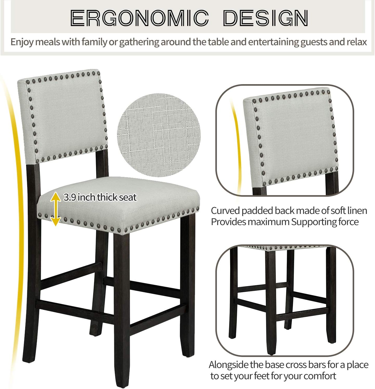 5 Pieces Dining Table Set,Wooden Living Room Furniture with 52" Rectangle Kitchen Desk,4 Upholstered Chairs W/Curved Backrests,for Restaurant,Home Bistro,Espresso and Beige
