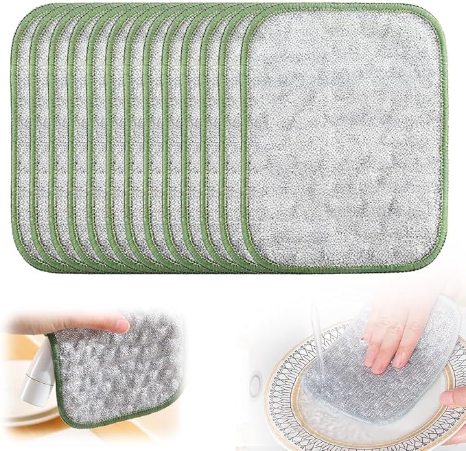 Fliwos Non-Scratch Wire Dishcloths, 2025 New Multipurpose Wire Miracle Cleaning Cloths Reusable Kitchen Dishwashing Rags Thickened Dishcloths for Wet and Dry (15 Pcs)