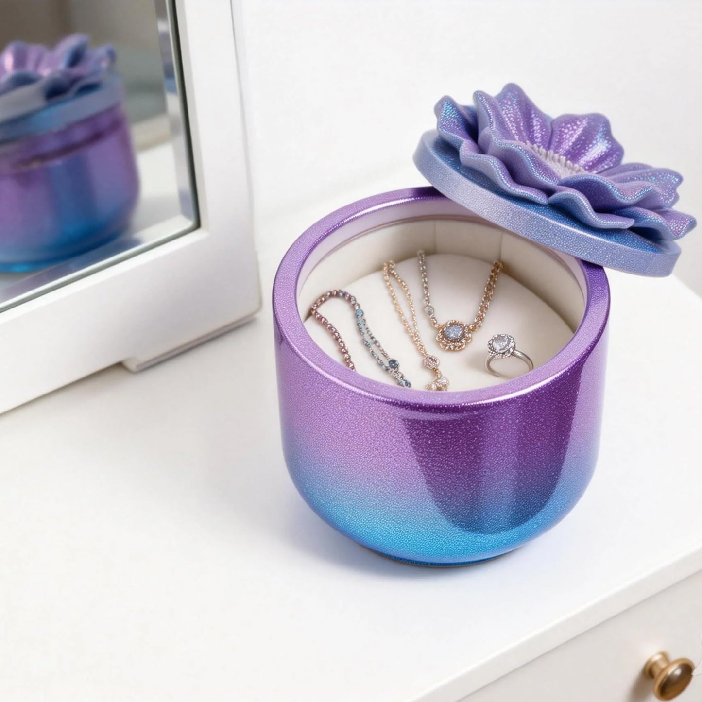 QUDYNZAL 1Pc Jar Epoxy Resin Casting Mold with Poppy Flower Lid Jewelry Storage Box Container Silicone Mold for DIY Plant Flowerpot Vase Candle Holder Concrete Art Craft Home Decor Polymer Clay