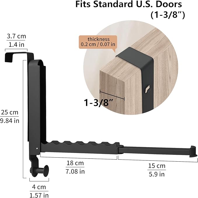 Clothes Drying Rack Foldable Fit Door up to 1 3/8" Optimal 2pc,Over The Door Hanger with Retractable Rod,Over The Door Hanger Hooks for Laundry Bathroom Bedroom Travel Hangers(Black, 2 Pack)