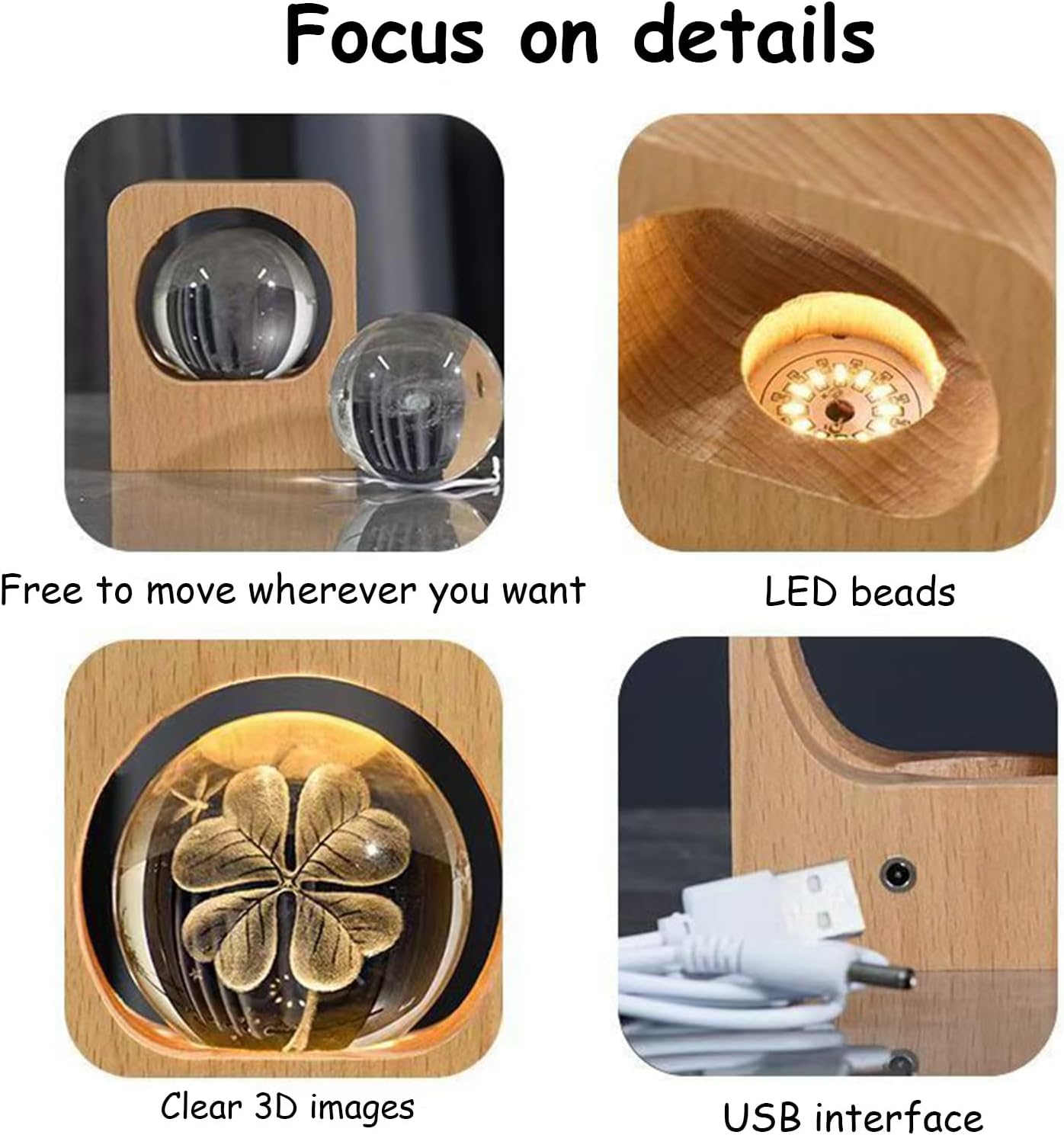 Custom 3D Crystal Photo Night Light – Personalized Glass Photo Ball with Customized 3D Picture Engraving, LED Light Wood Base, Unique Custom Gifts for Family, Pets, Birthday, Valentine's Day (Style 1)