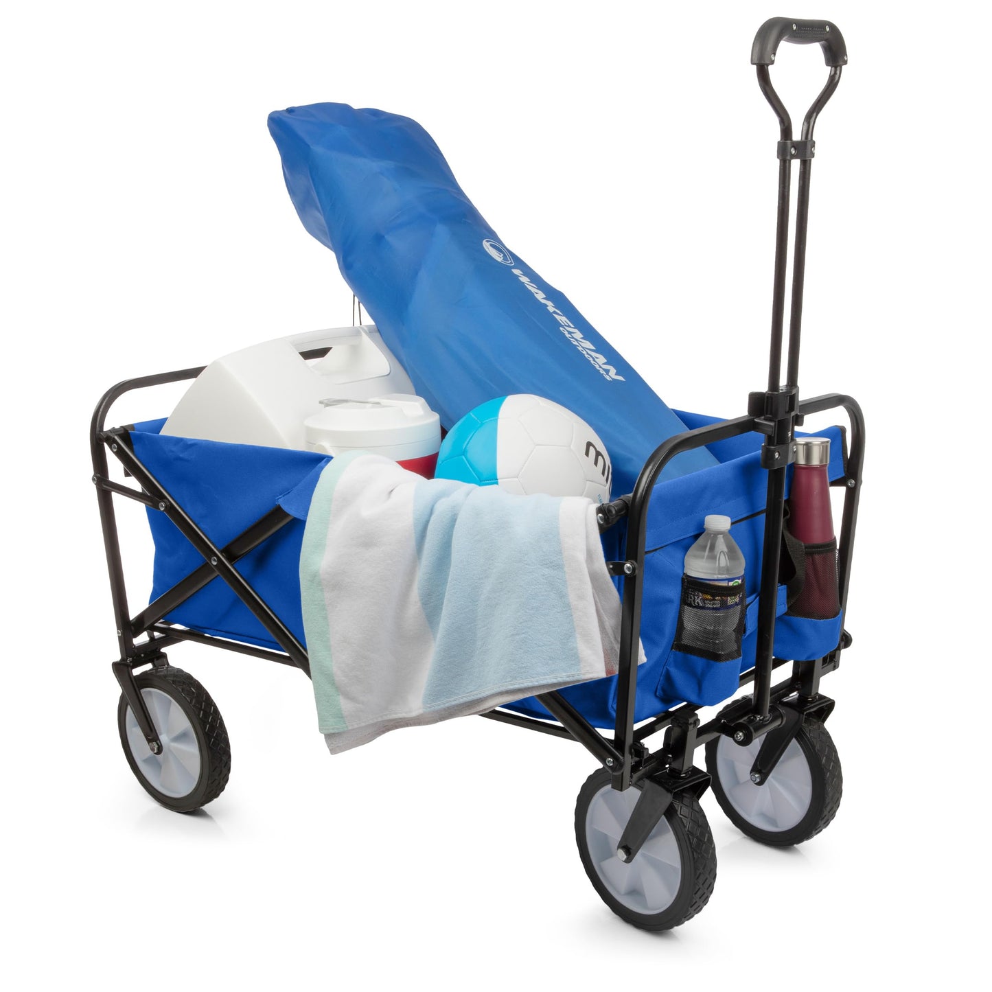 Collapsible Wagon - Grocery Cart on Wheels - Portable Beach Wagon, Folding Garden Trolley or Shopping Cart - Wagons Carts Foldable by Pure Garden (Blue)