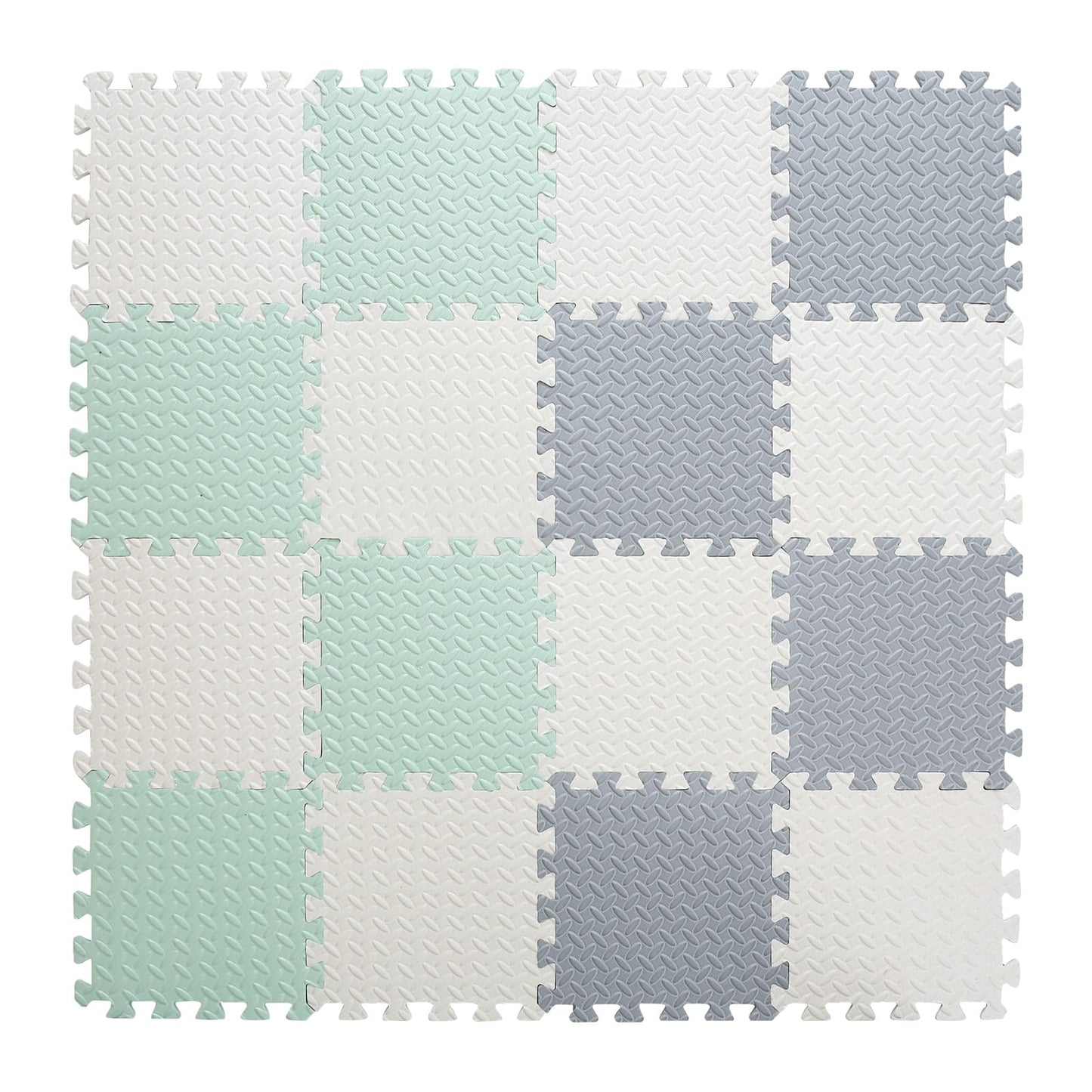 Tamiplay Foam Floor Mats for Kids, 12 x 12 Inch 16 Tiles 0.4" Thickness Foam Play Mat, Non-Toxic Square Interlocking Floor Mats Rubber Baby Play Mat for Toddlers(White/Gray/Bean Green)