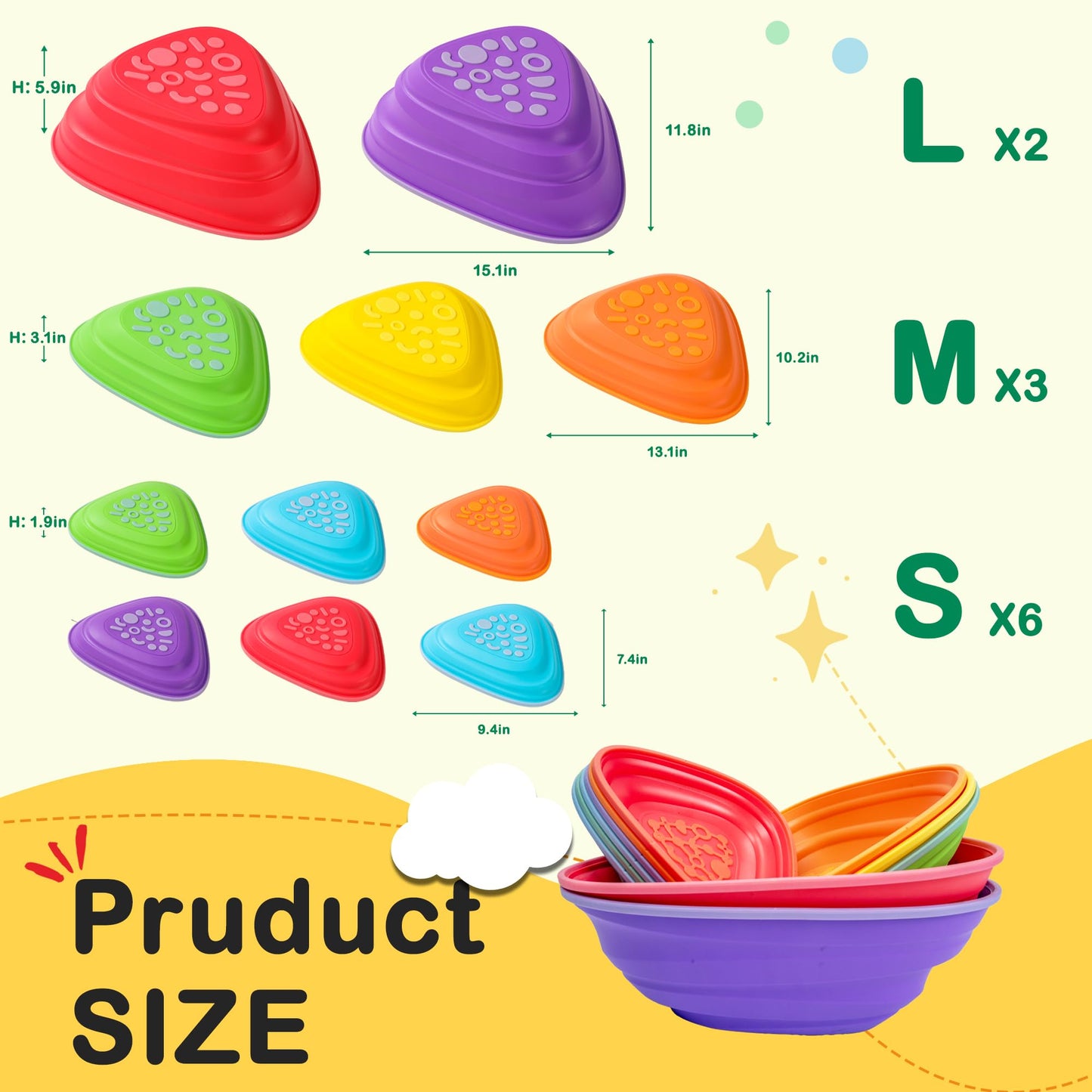 makarci 11PCS Stepping Stones for Kids – Non-Slip Balance Stones with Rubber Tops, Sensory Toys for Toddlers, Indoor & Outdoor Obstacle Course, Promotes Balance & Coordination, Ages 3+