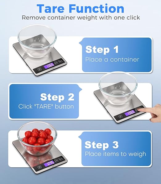 Food Scale - 15kg/33lb Digital Kitchen Scale with Full-View LCD Display, Grams and Ounces, Easy Clean Stainless Steel, 6 Units with Tare Function, Precise for Baking, Cooking & Meal Prep, Grey