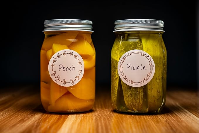MONEST Waterproof & Oil Resistant Jar & Lid Stickers - Pantry/Canning, Spice & Bottle Labels (Rose Gold Flower)