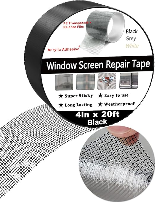Wohohoho Window Screen Repair Tape, 4 in X 20 FT (240IN) Black Screen Patch Repair Kit, 3-Layer Strong Adhesive Invisible Screen Tape Mesh Repair for Windows, Doors Garage Mosquito Net Magnetic Screen
