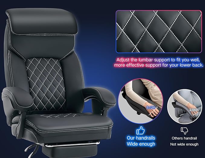 Big and Tall Gaming Chair 400lbs Heavy Duty Office Chair with Foot Rest & Lumbar Support, Ergonomic Wide Comfy Seated Cushion for for Gaming Room,Office Room, Black