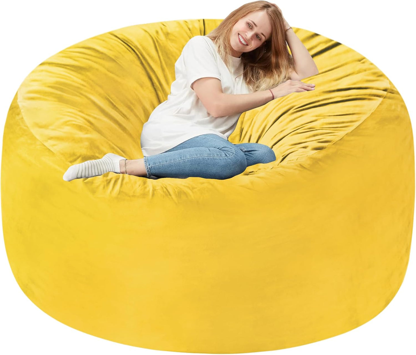 Homguava 6 FT Bean Bag Chair: 6' Bean Bags with Memory Foam Filled, Large Beanbag Chairs Soft Sofa with Dutch Velvet Cover-Mustard