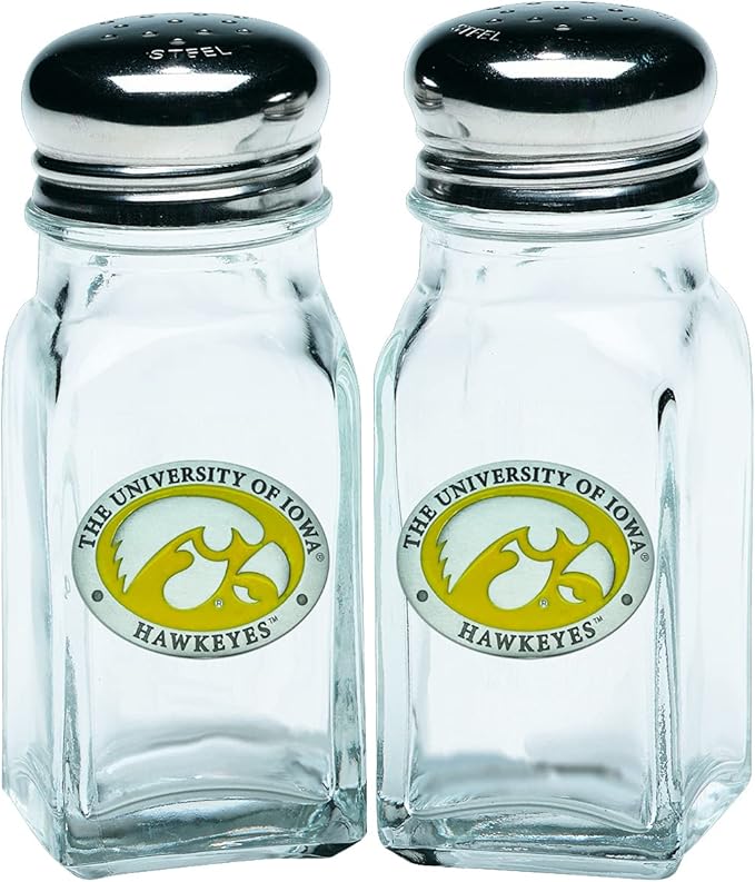 Heritage Pewter Iowa Hawkeyes Salt and Pepper Shaker Set of 2 Bottles | Expertly Crafted Pewter Glass
