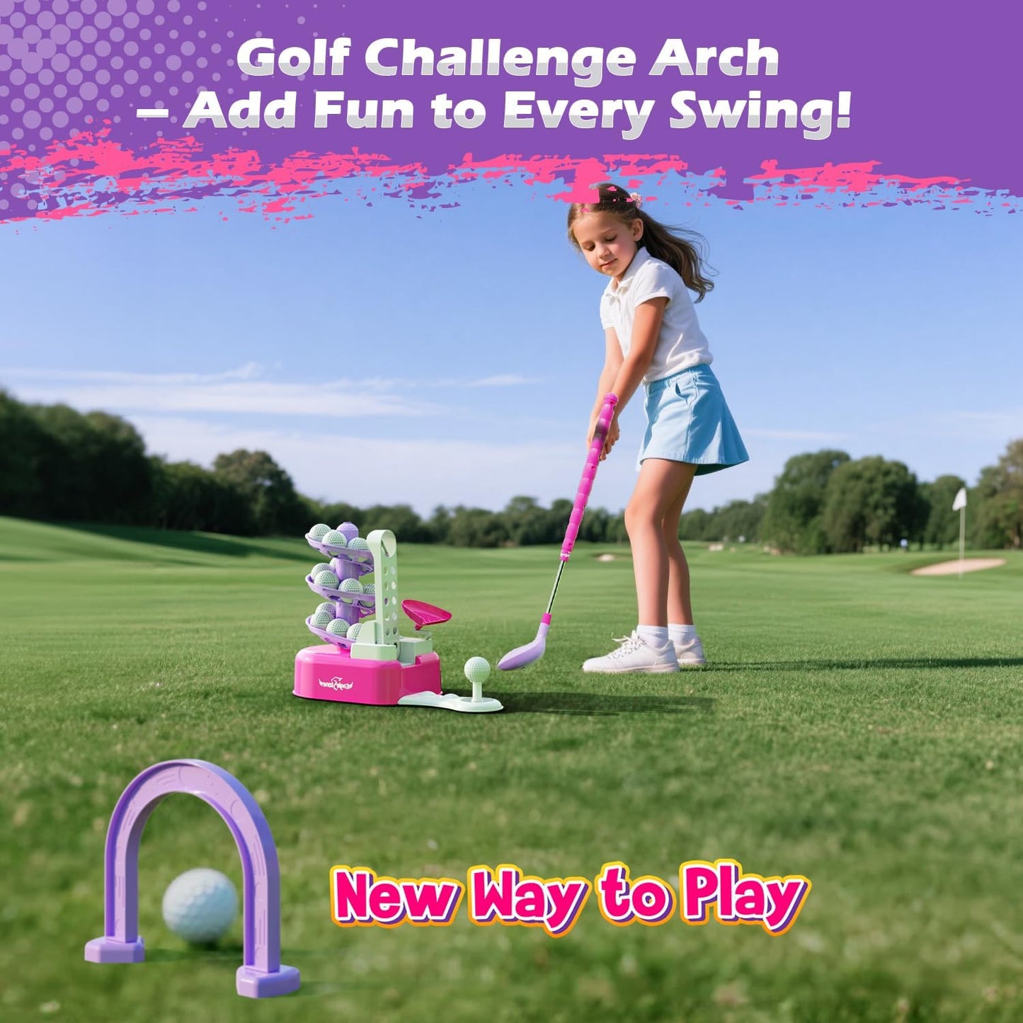 EagleStone Toddler Golf Set with Foot Pedal Launcher, Kids Golf Toy for Ages 3-8, Includes Adjustable Golf Club, 15 Balls & Golf Cart, Indoor&Outdoor Sports Gift for Boys and Girls