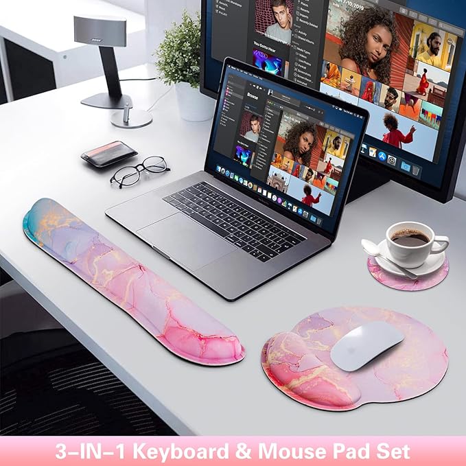 Mouse Pad with Wrist Rest Set,Qomolama 3-in-1 Wrist Support Mousepad Set,Gaming with Anti-Skid Base,Ergonomic Mouse Pad,Memory Foam Keyboard Gel Wrist Rest