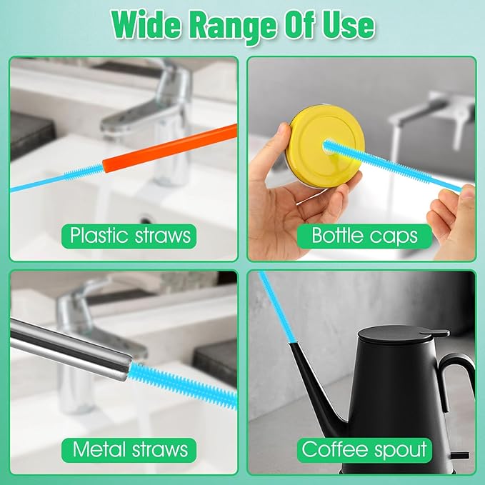 3Pcs Silicone Straw Cleaner Brush, Reusable Straw Cleaning Brush Extra Long, Long Straws Cleaner Brushes, Clean for Reusable Straws, Cups and Tumblers, Durable & Eco-Friendly