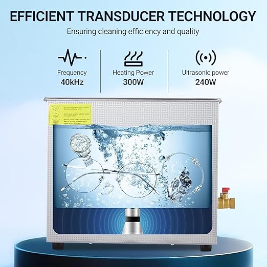 10L/2.64Gal Heavy-Duty Ultrasonic Cleaner 240W 40kHz - Industrial-Grade Heated Cleaning Machine with Digital Timer, for Watches, Eyeglasses, Jewelry, Dental Tools & Industrial Parts