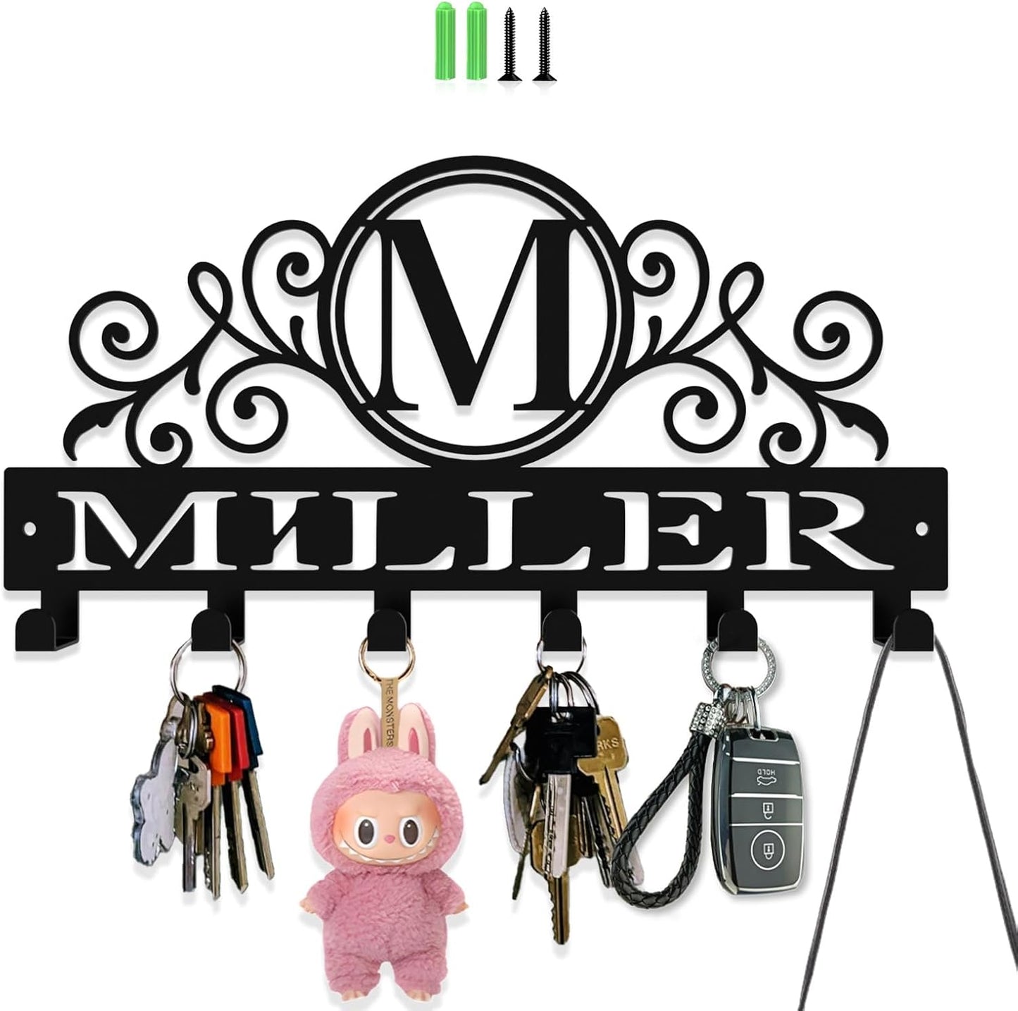 Personalized Key Hooks for Wall,Custom Initial Name Key Holder Wall Mounted,Fashion Monogram Coat Rack,Metal Key Hanger with Hooks,Key Rack Organizer for Entryway,Hallway,Doorway