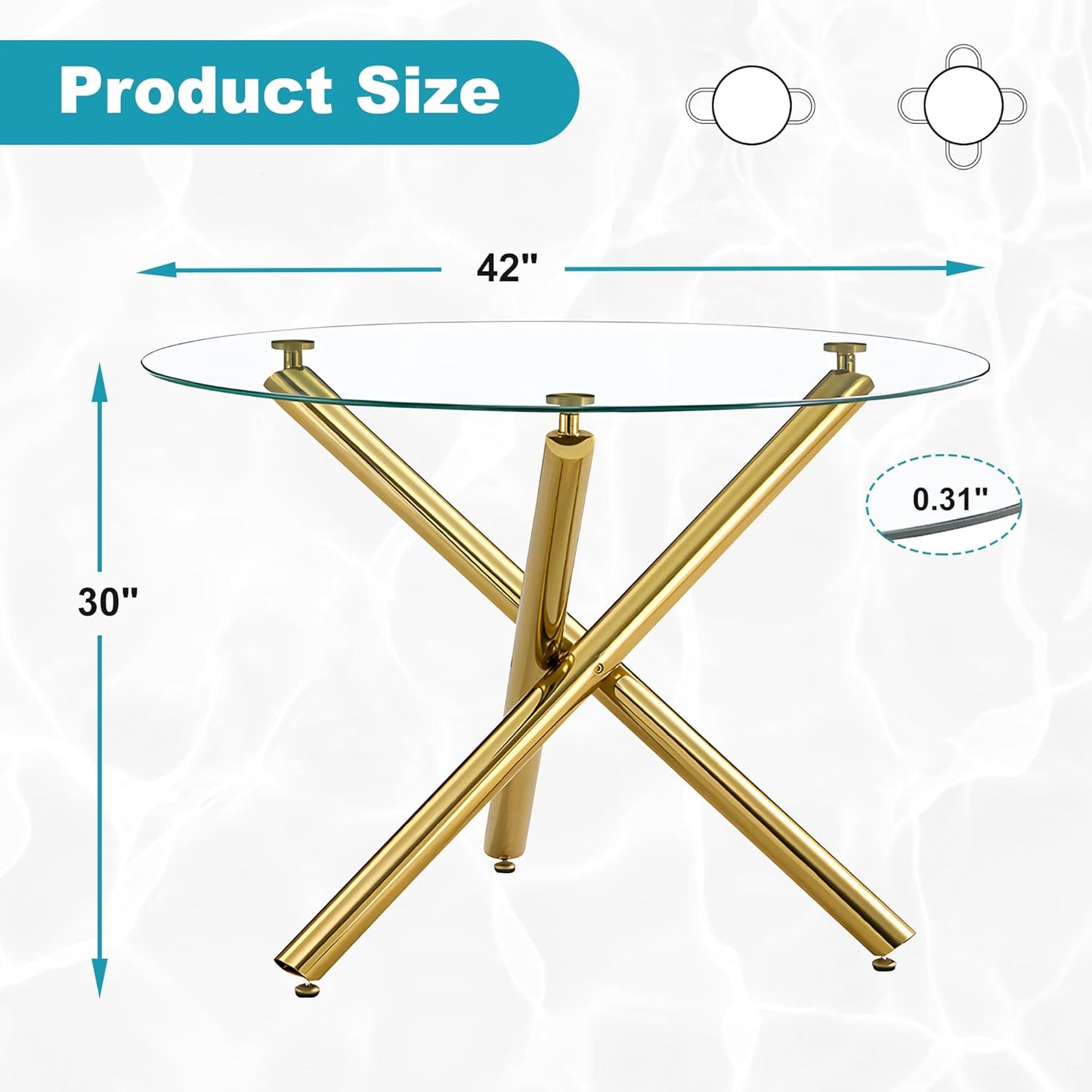 Kitchen Table Classic Dining Table for 4 Round Glass Dining Table 42" Kitchen & Dining Room Tables with Metal Legs and Glass Tabletop for Dining Room and Apartment, Gold
