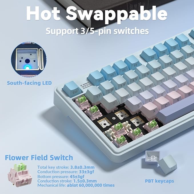 LINGBAO K108 Pro Wireless Mechanical Keyboard with Screen & Knob, Full Size Creamy Keyboard with Number Pad, 10000mAh Battery, PBT Keycaps, RGB Backlit, Hot-swappable Gaming Keyboards