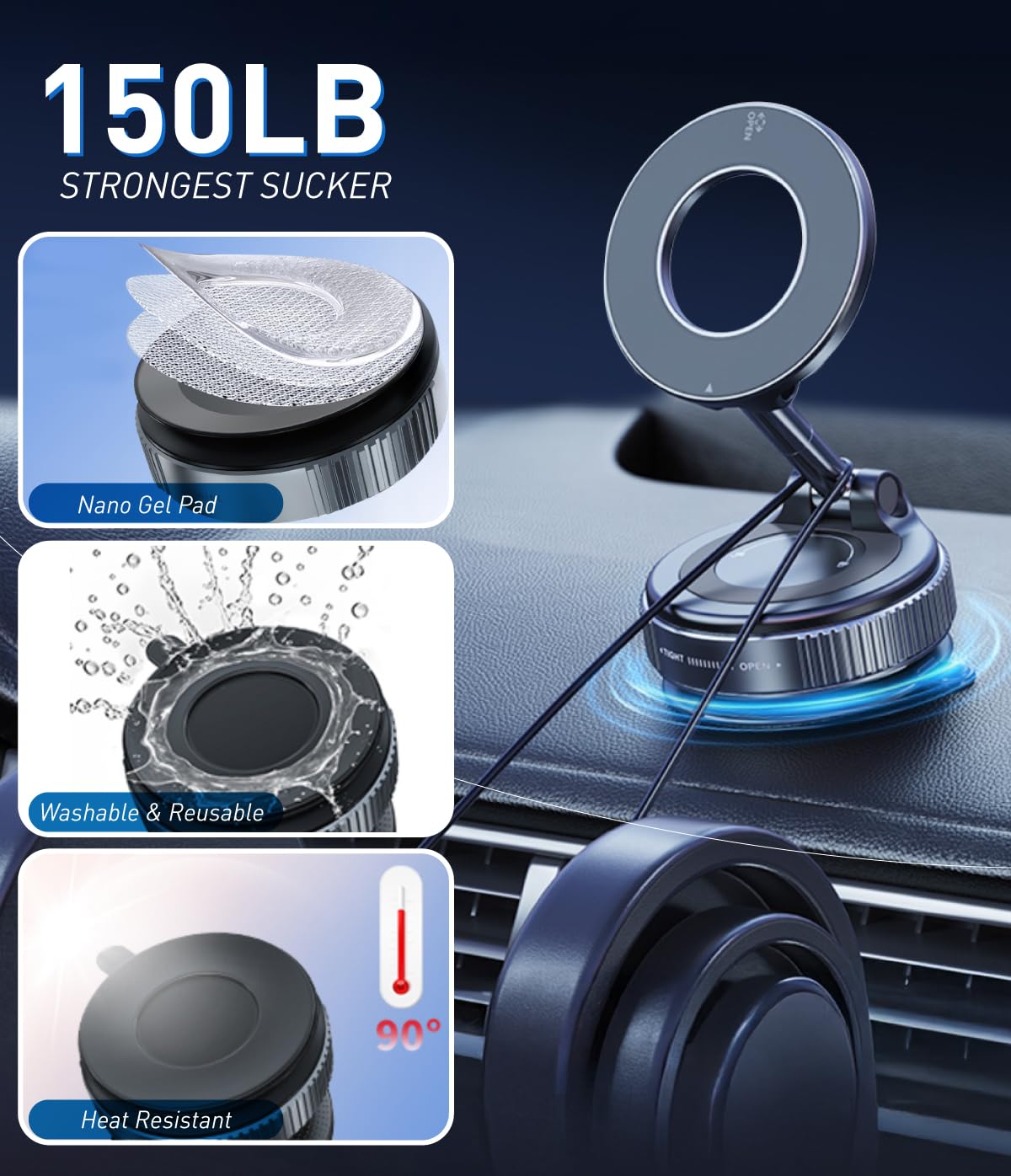E Eakson Cell Phone Holders For Your Car/Gym/Mirror Mount For Iphone & Android Upgraded Vacuum Magnetic Car Phone Holder 360 Rei